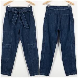 J Brand Utility Jean High Waisted Relaxed Fit Cargo Pockets Belted Size 27 Blue